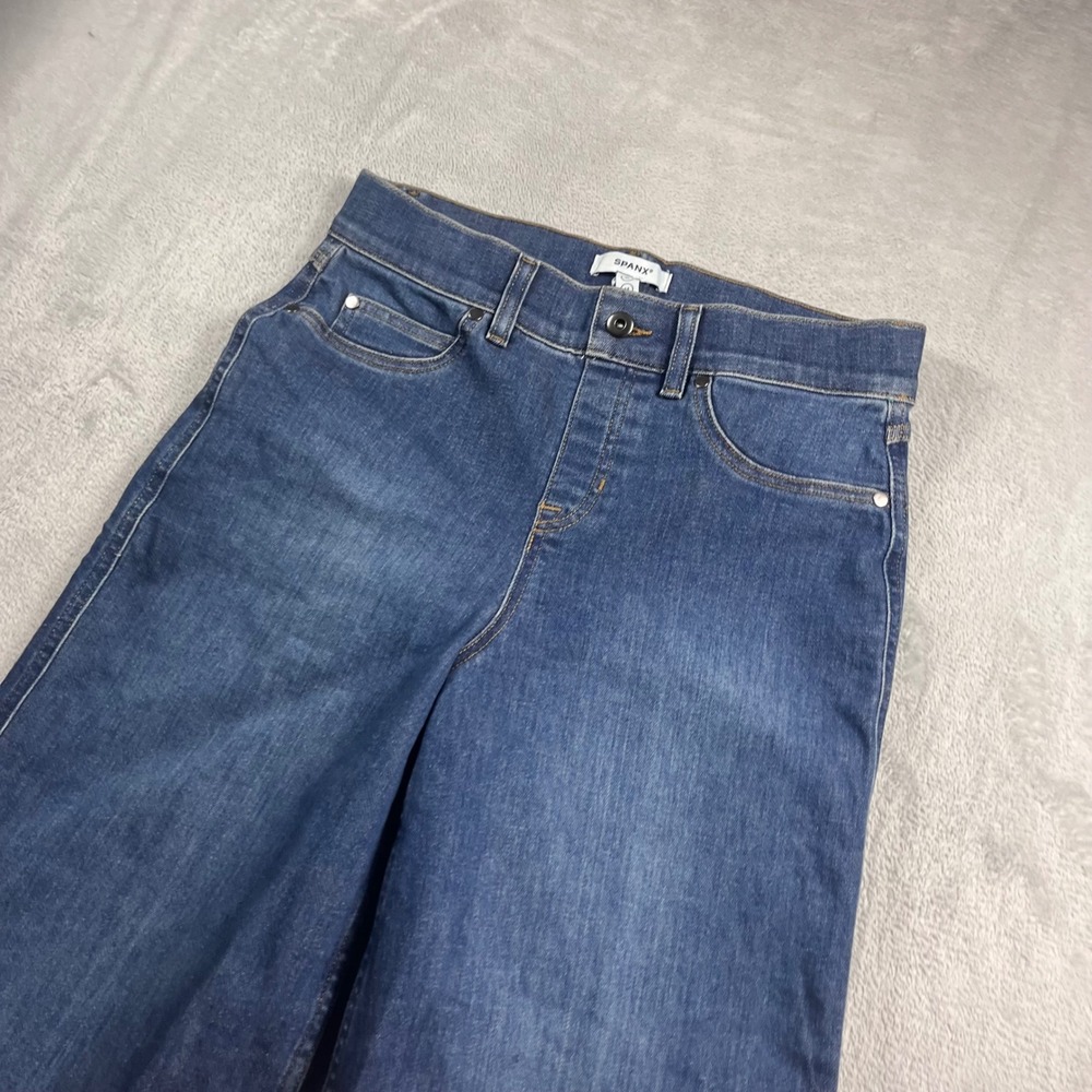 Spanx High Rise Wide Leg Jeans Medium Wash Blue Pull On Denim Size M 21649Q - Picture 2 of 12